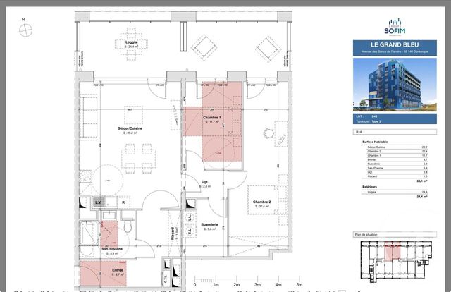 Appartement F3 à vendre - 3 pièces - 85.1 m2 - DUNKERQUE - 59 - NORD-PAS-DE-CALAIS - Century 21 Contact Immobilier